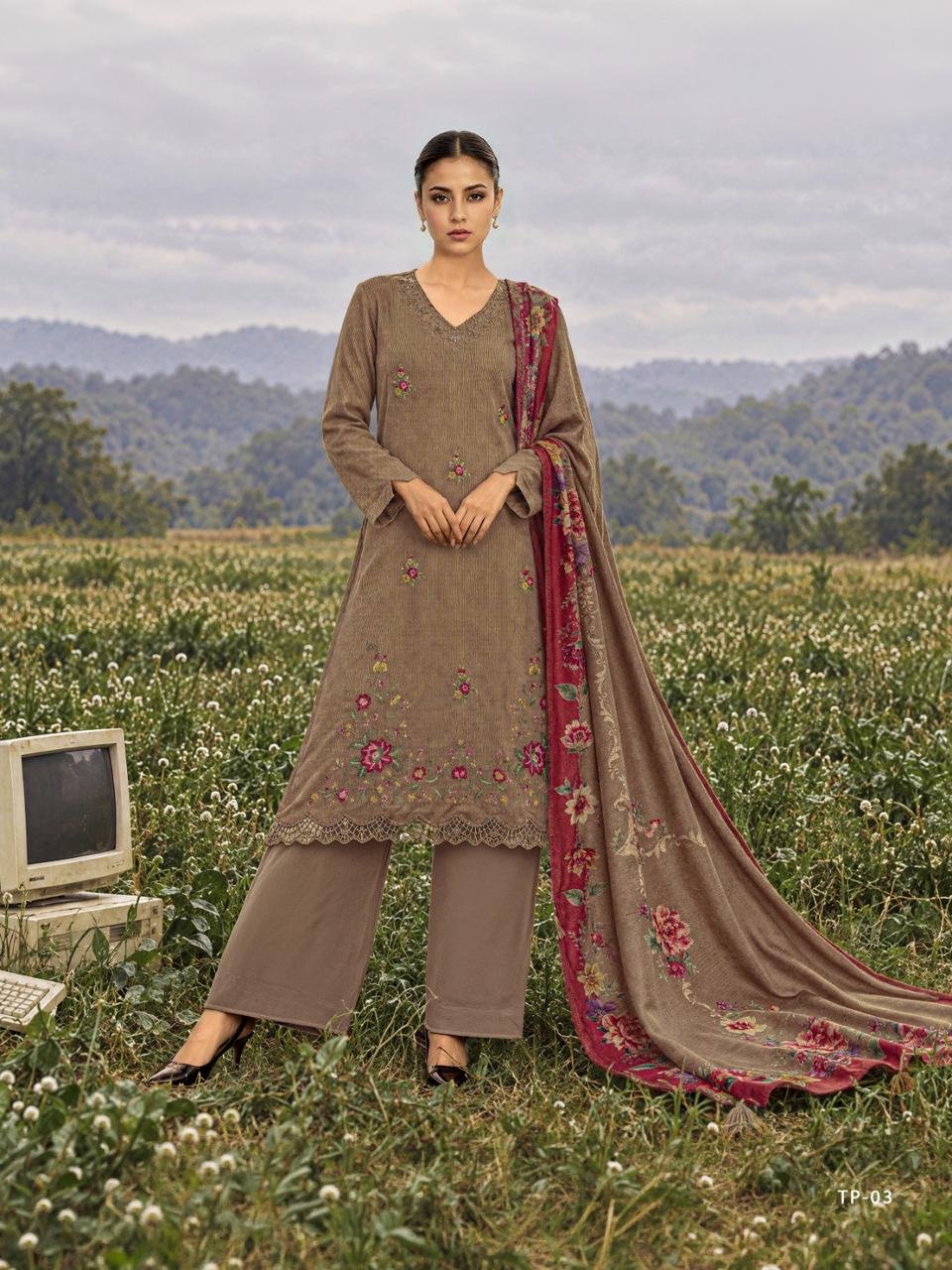 Varsha Fashion Threaded Pixels Winter Collection Pashmina Suit TP-03