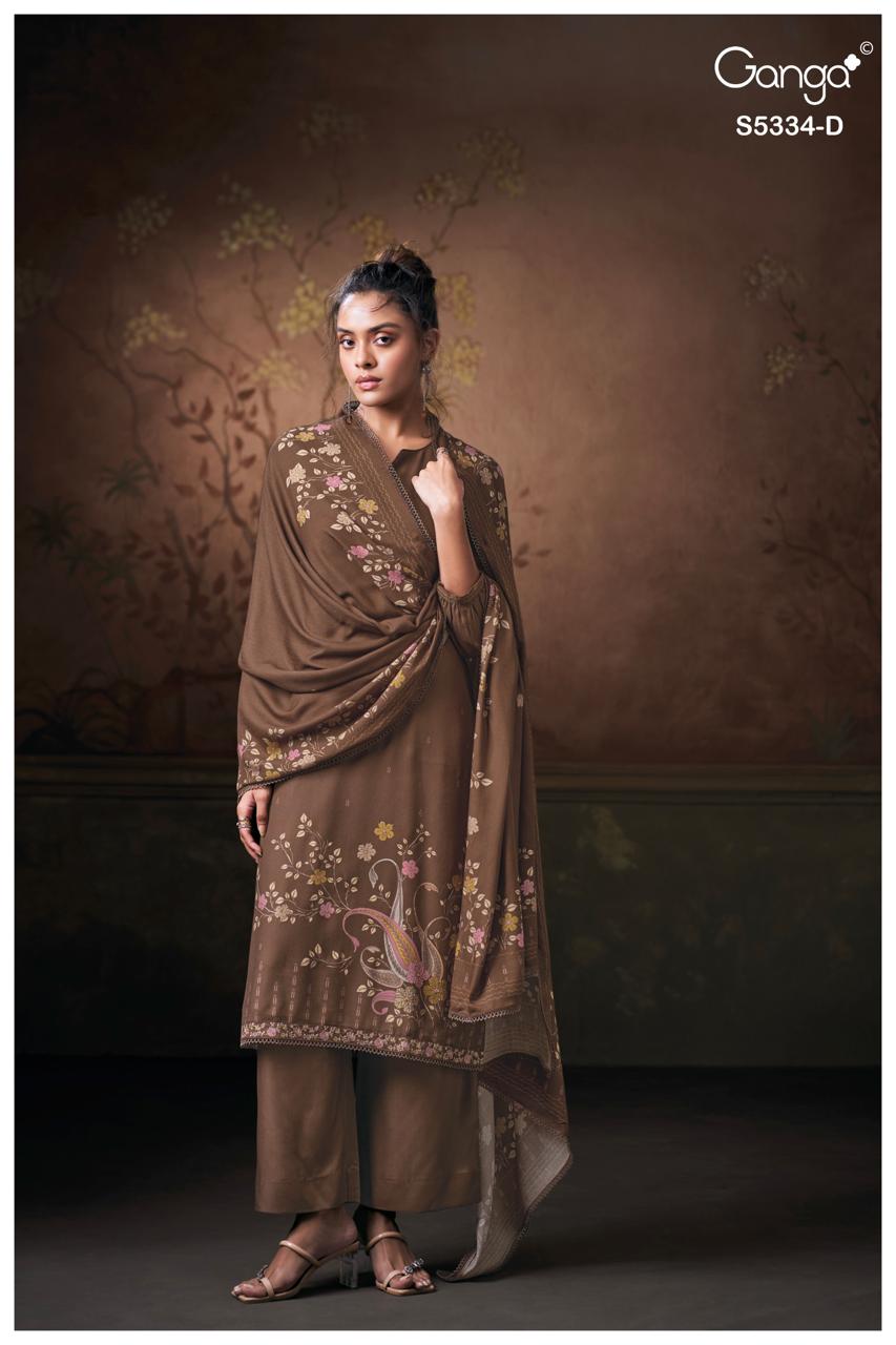 Ganga Fashion Gavira S5334 Premium Pure Wool Pashmina Suit S5334-D