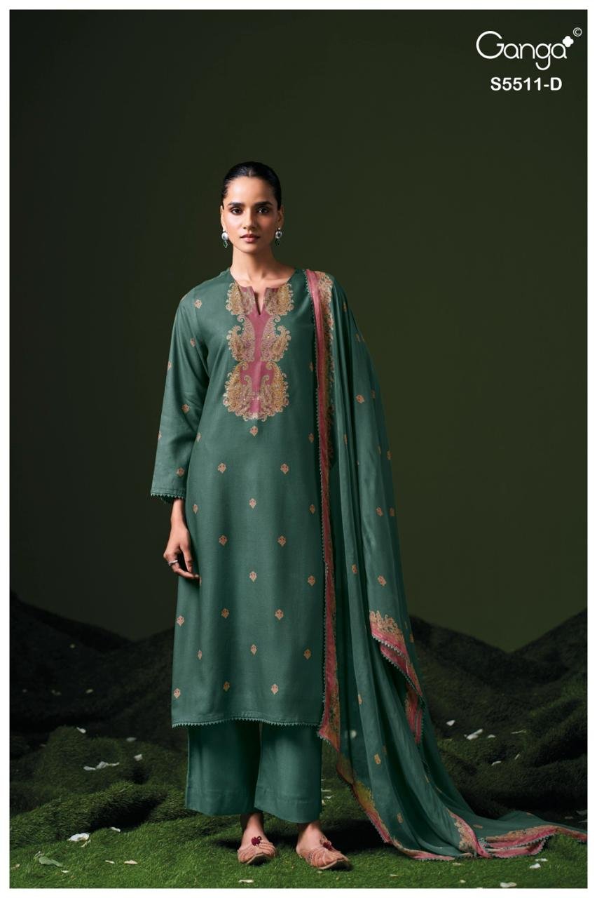 Ganga Fashion Kaaslir S5511 Premium Pure Wool Pashmina Suit S5511-D