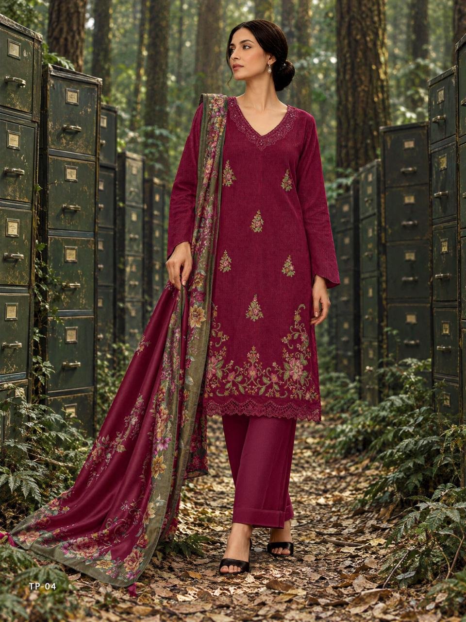 Varsha Fashion Threaded Pixels Winter Collection Pashmina Suit TP-04