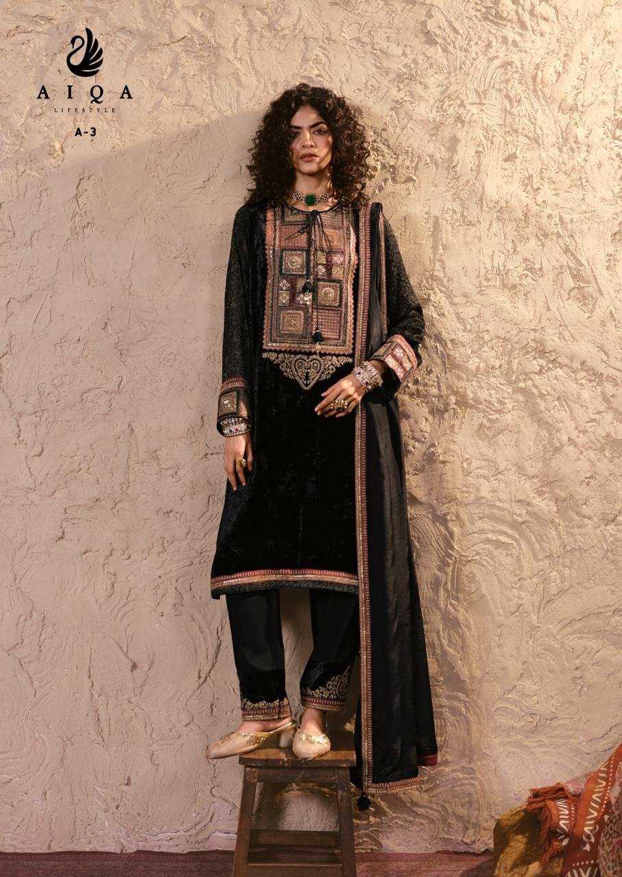Aiqa Lifestyle Nooren Winter Collection Pure Viscouse Velvet Suit A-3