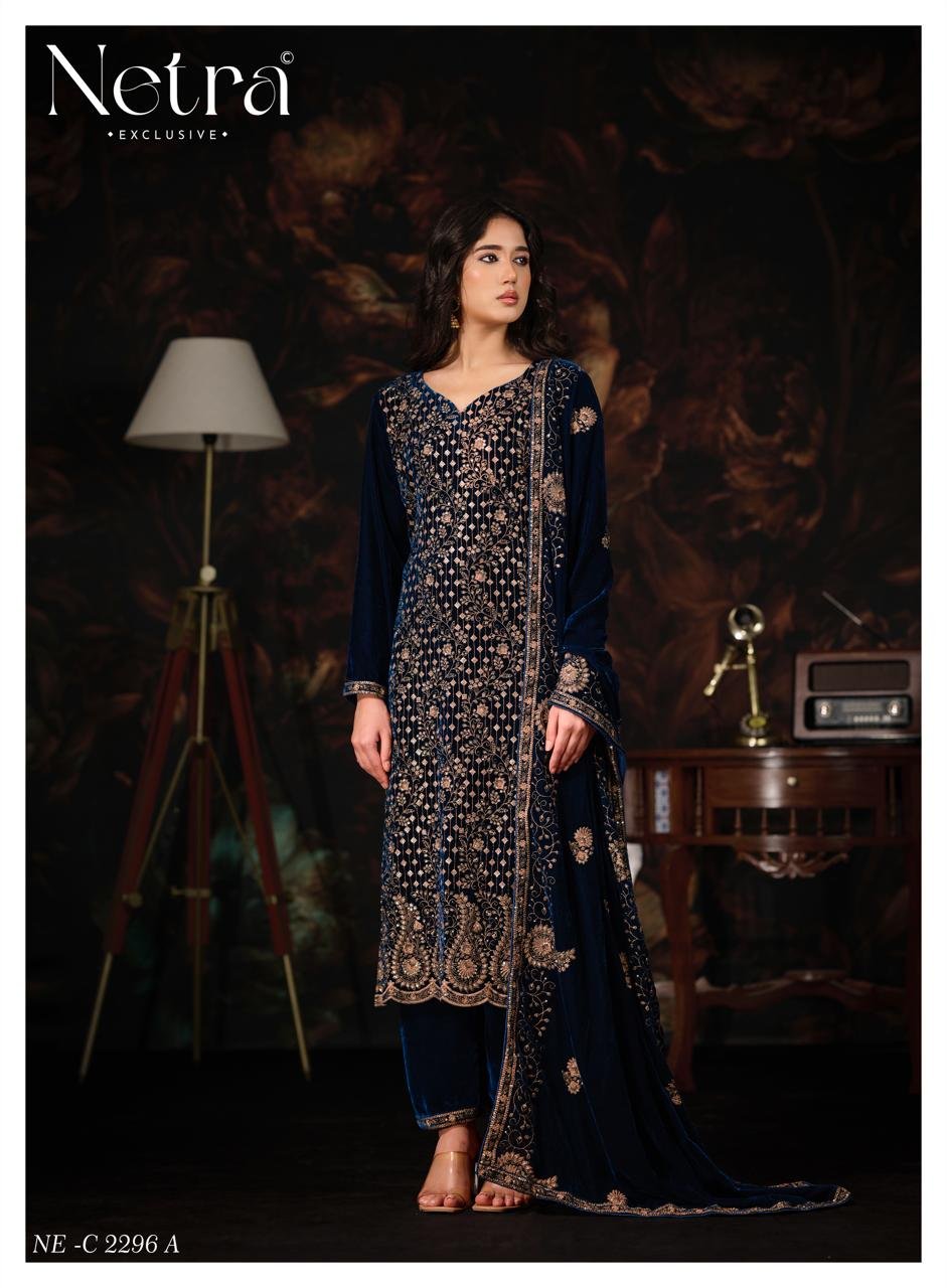 Netra Exclusive Tvesha Winter Collection Premium Korean Velvet Suit NE-C 2296 A