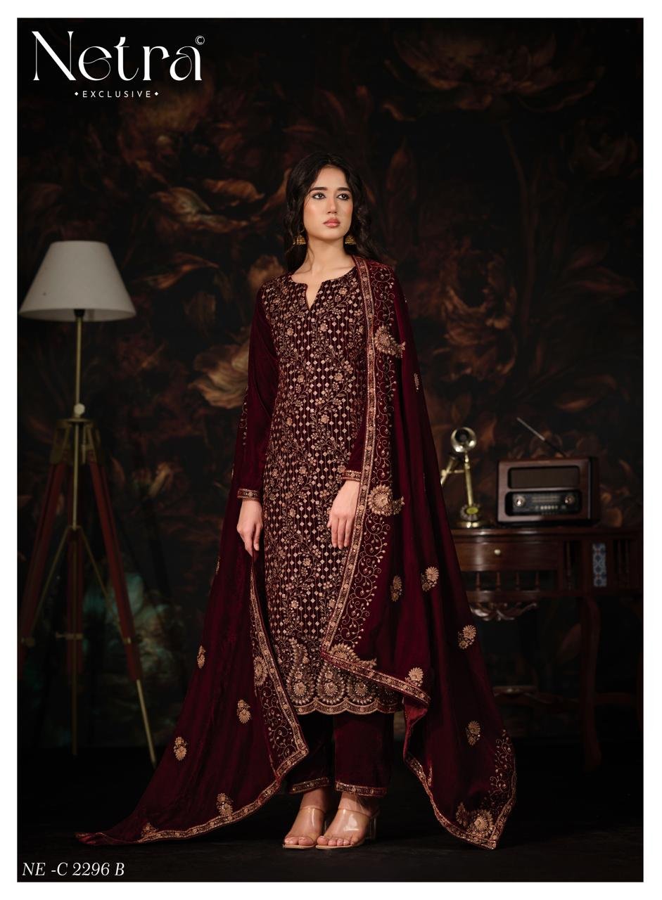 Netra Exclusive Tvesha Winter Collection Premium Korean Velvet Suit NE-C 2296 B