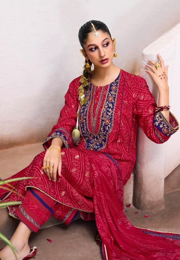 Jay Vijay Prints Mahotsav Pure Bemberg Slub Silk Kurta with Pant and Dupatta 1256