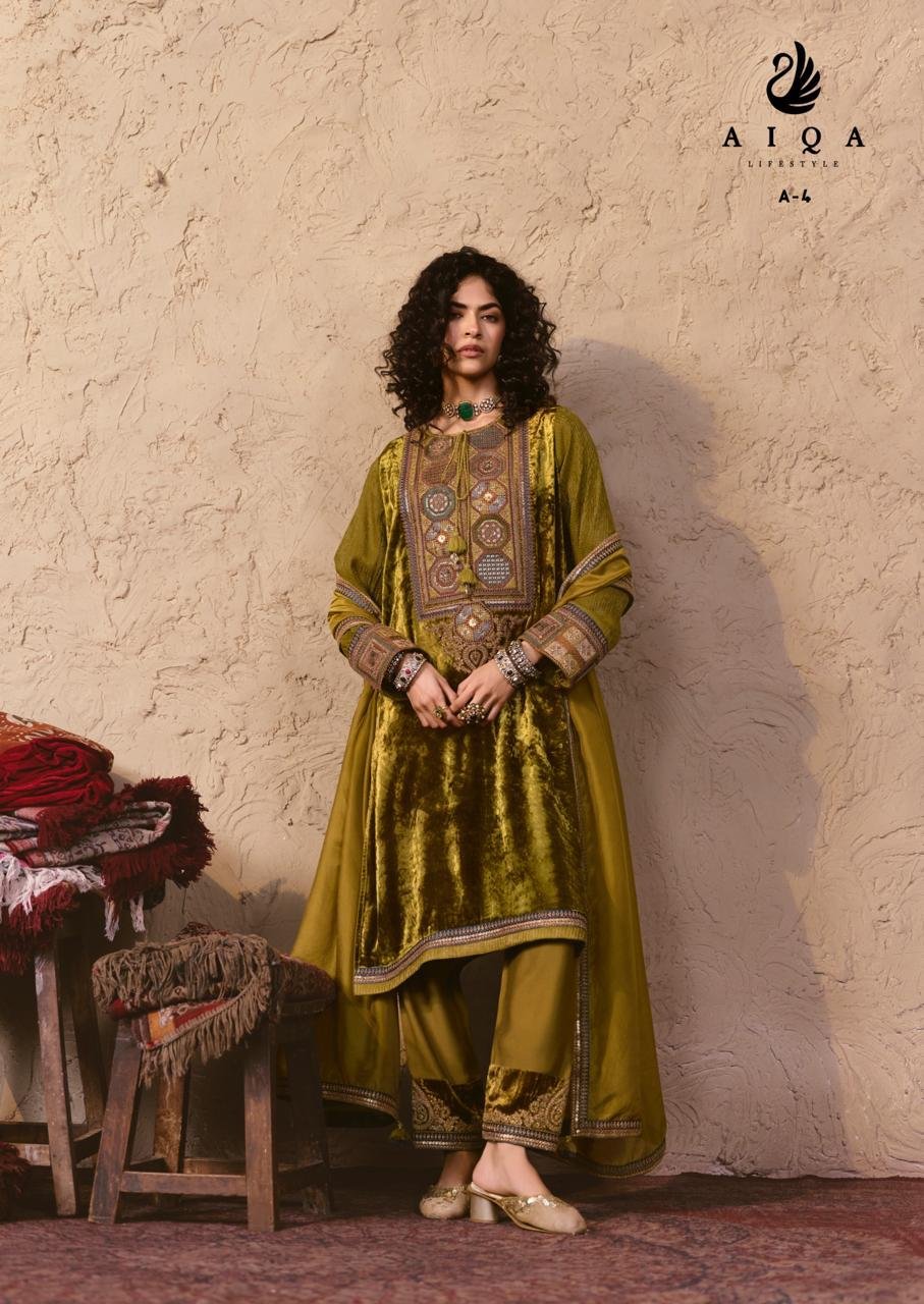 Aiqa Lifestyle Nooren Winter Collection Pure Viscouse Velvet Suit A-4