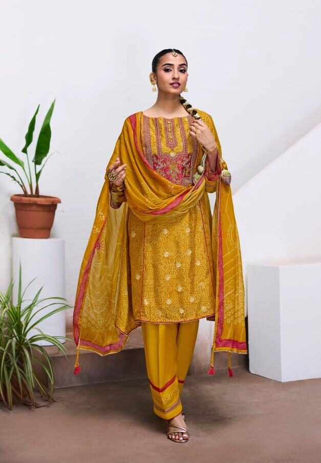 Jay Vijay Prints Mahotsav Pure Bemberg Slub Silk Kurta with Pant and Dupatta 1254