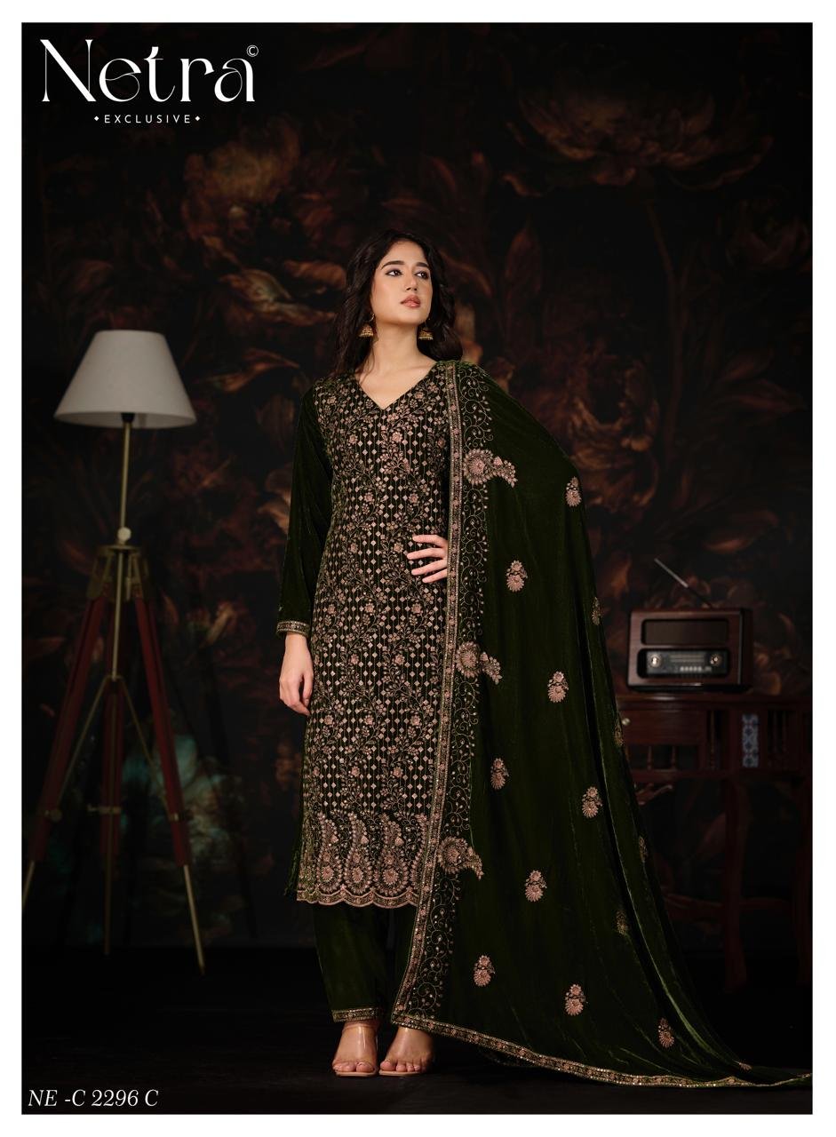 Netra Exclusive Tvesha Winter Collection Premium Korean Velvet Suit NE-C 2296 C