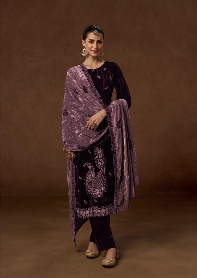 Kesar Karachi Jenisha Premium Crush Velvet Suit 140001-A