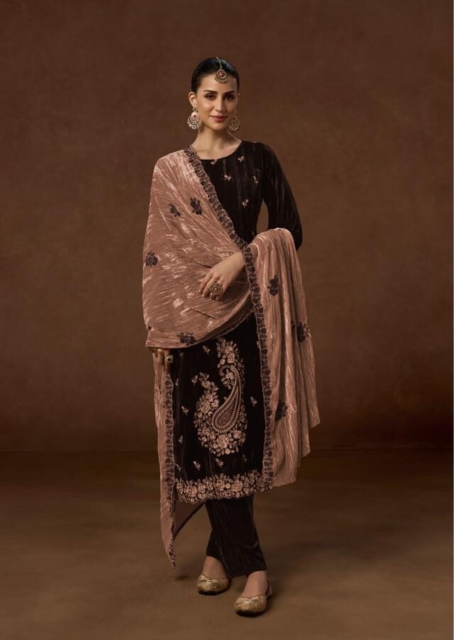 Kesar Karachi Jenisha Premium Crush Velvet Suit 140001-B
