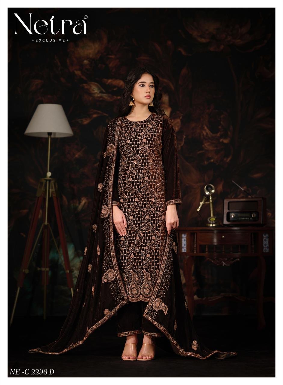 Netra Exclusive Tvesha Winter Collection Premium Korean Velvet Suit NE-C 2296 D