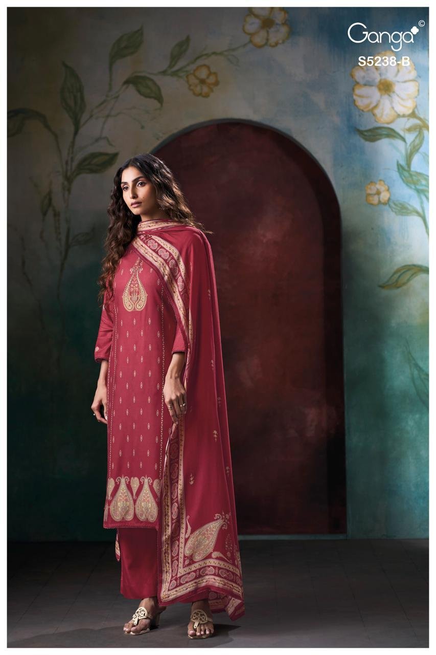 Ganga Fashion Vihasa Winter Collection Premium Pure Wool Pashmina Suit S5238-B
