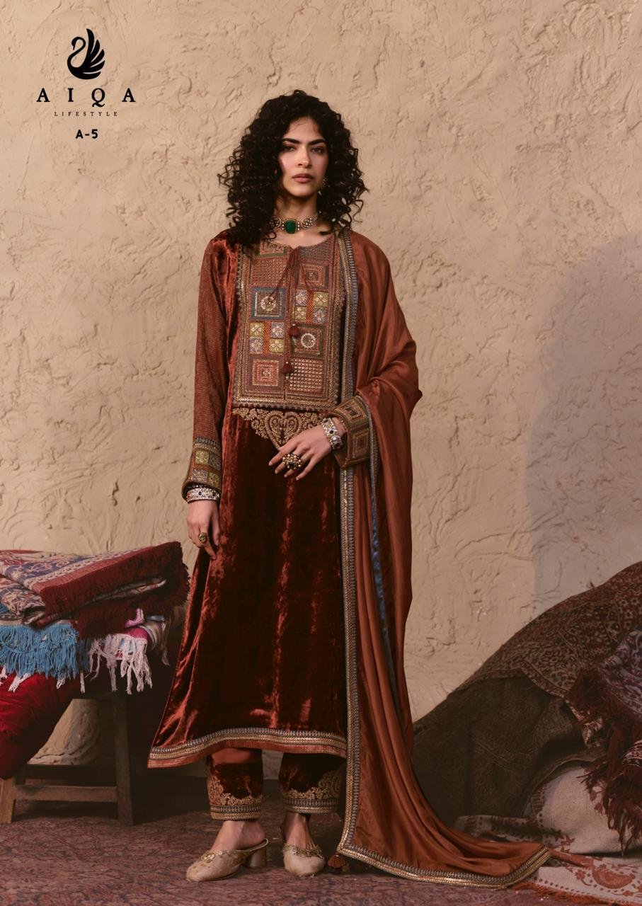 Aiqa Lifestyle Nooren Winter Collection Pure Viscouse Velvet Suit A-5