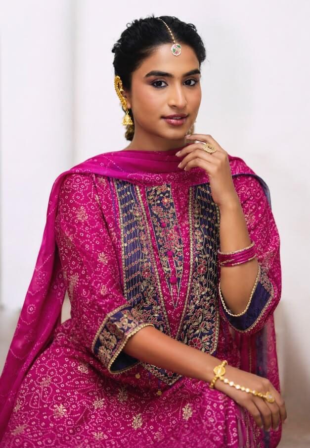 Jay Vijay Prints Mahotsav Pure Bemberg Slub Silk Kurta with Pant and Dupatta 1251