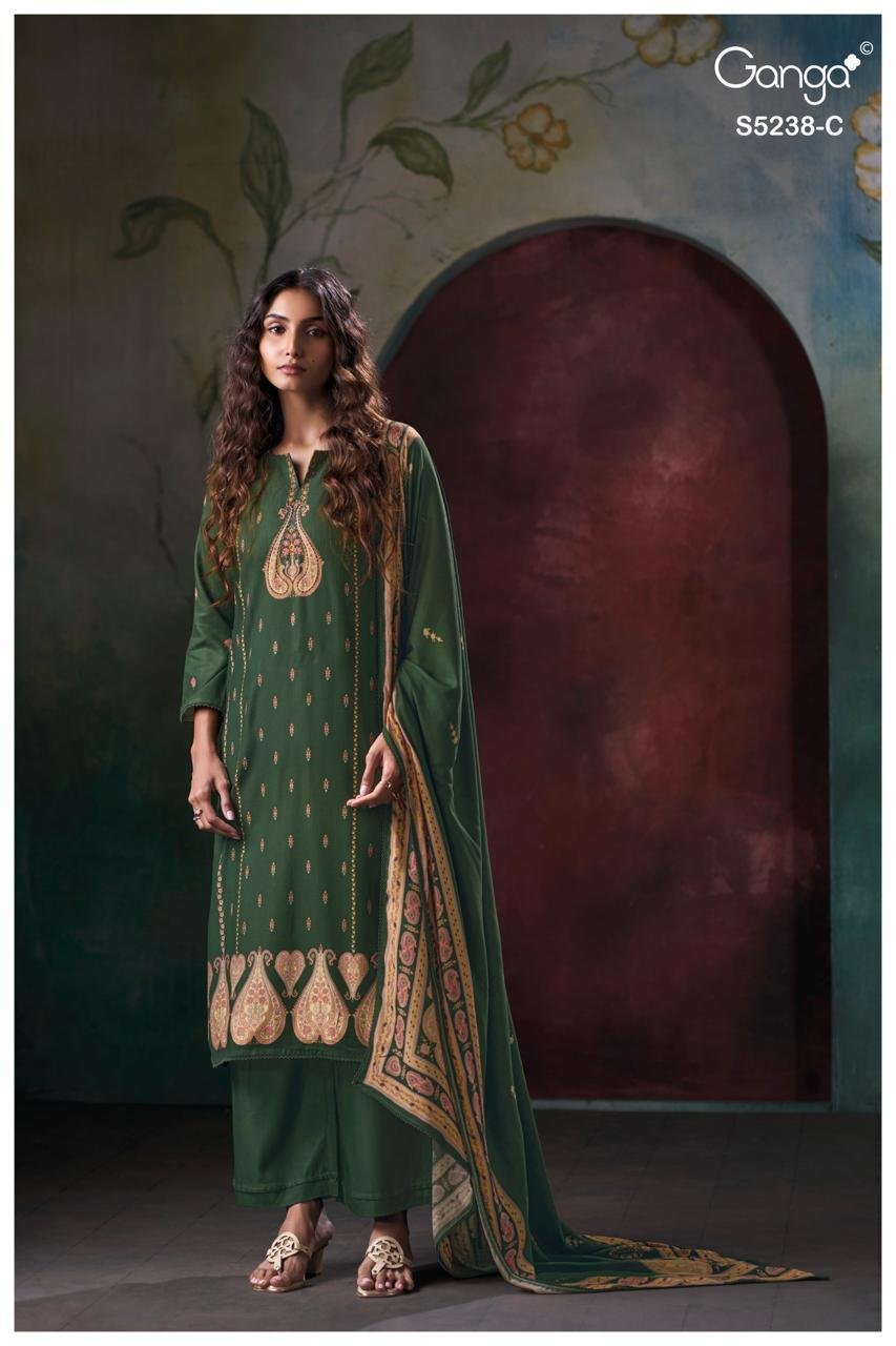Ganga Fashion Vihasa Winter Collection Premium Pure Wool Pashmina Suit S5238-C