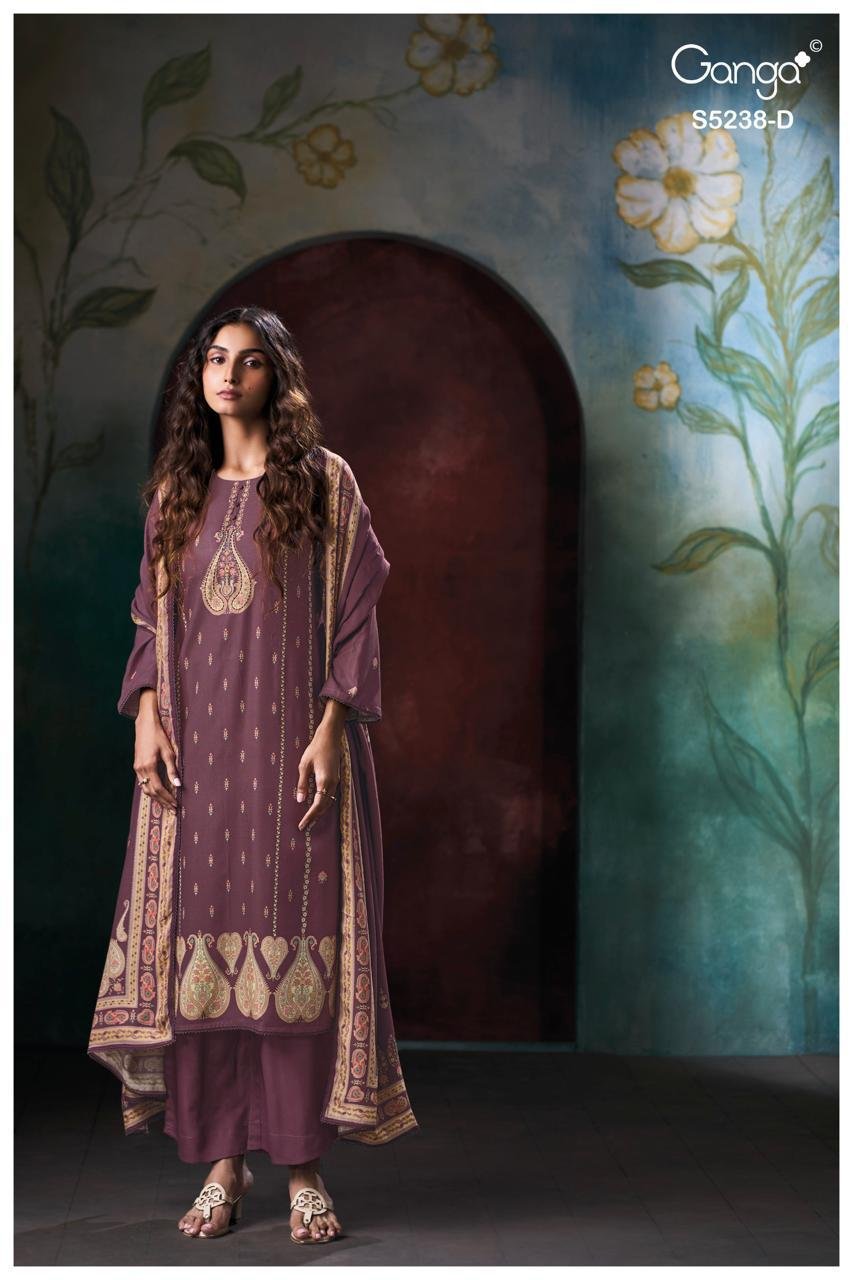 Ganga Fashion Vihasa Winter Collection Premium Pure Wool Pashmina Suit S5238-D