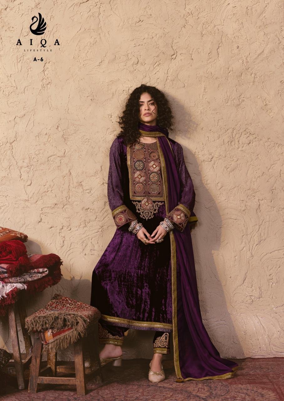 Aiqa Lifestyle Nooren Winter Collection Pure Viscouse Velvet Suit A-6