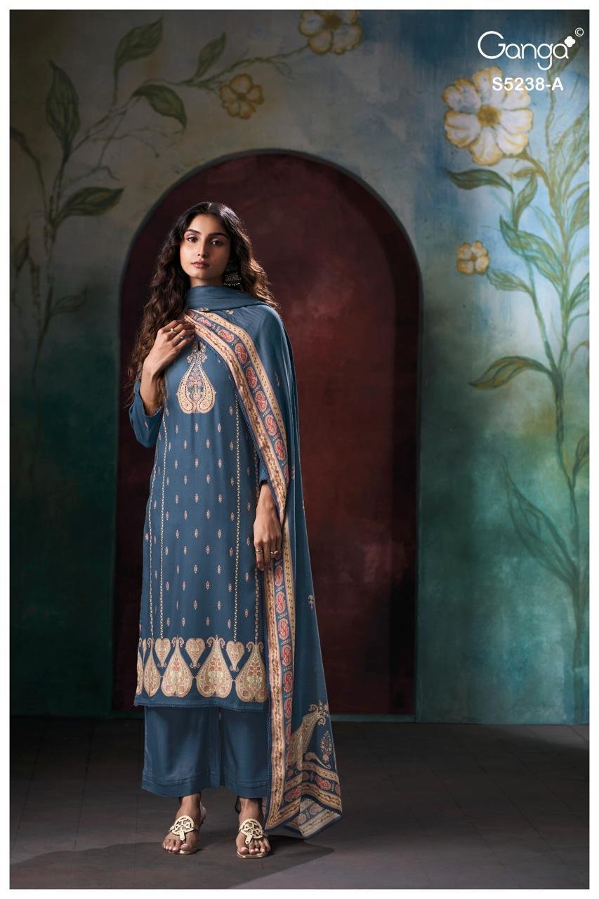 Ganga Fashion Vihasa Winter Collection Premium Pure Wool Pashmina Suit S5238-A
