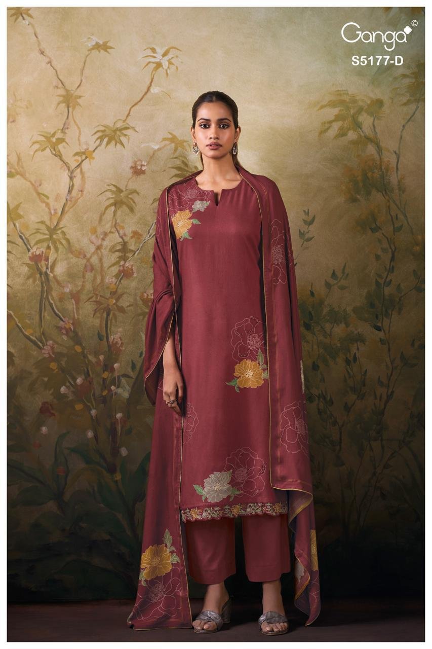Ganga Fashion Erem Premium Pure Wool Pashmina Kurta S5177-D