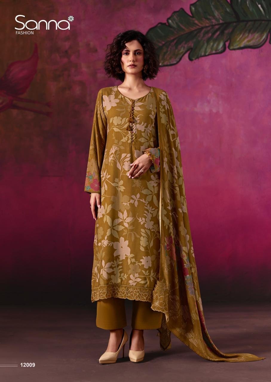 Sanna Fashion Olive Winter Collection Pure Viscose Pashmina Kurta 12009