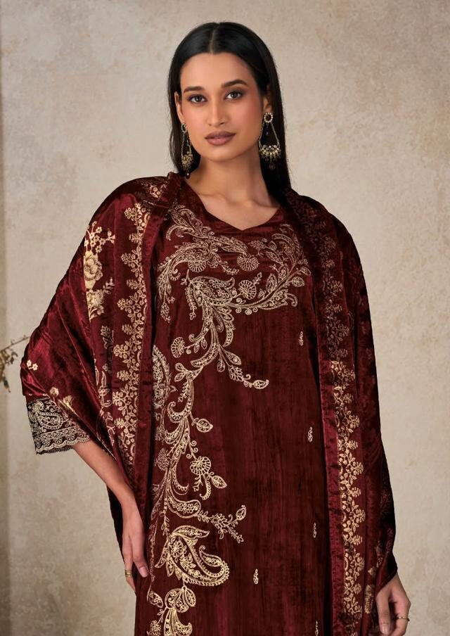 Omtex Ritha Crush 43 Pure Viscose Velvet Crush Suit 16071-B