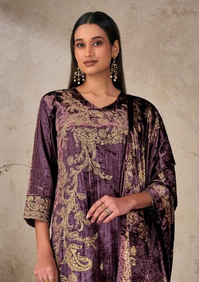 Omtex Ritha Crush 43 Pure Viscose Velvet Crush Suit 16071-D