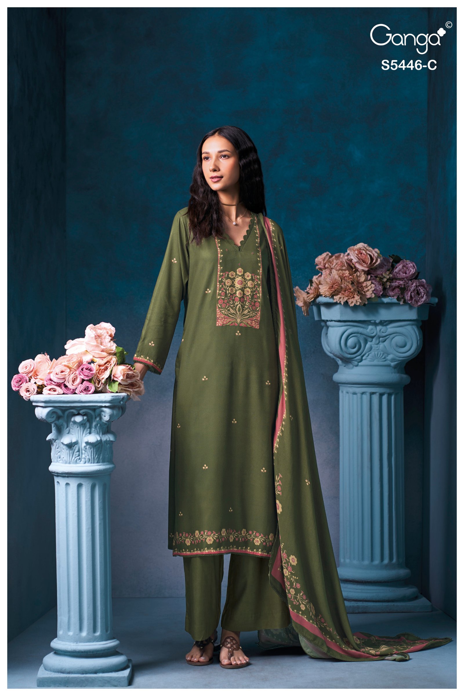 Ganga Fashion Hiralya Winter Collection Pure Wool Pashmina Suit S5446-C