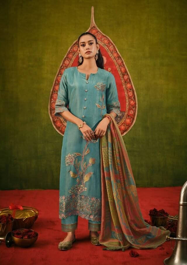 Jay Vijay Prints Gul Mohr 3 Pure Tissue Jacquard Suit 11705