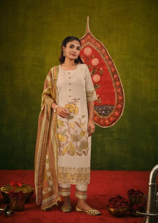 Jay Vijay Prints Gul Mohr 3 Pure Tissue Jacquard Suit 11702
