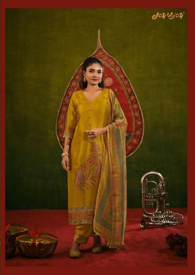 Jay Vijay Prints Gul Mohr 3 Pure Tissue Jacquard Suit 11703