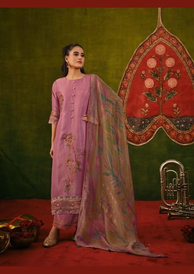 Jay Vijay Prints Gul Mohr 3 Pure Tissue Jacquard Suit 11701