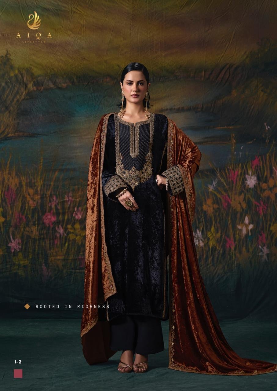 AIQA LIFESTYLE NOOR E RIWAZ Pure Viscose Velvet Suit i-2