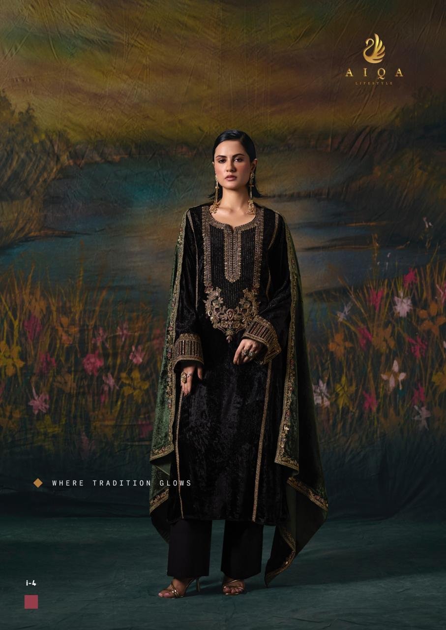 AIQA LIFESTYLE NOOR E RIWAZ Pure Viscose Velvet Suit i-4