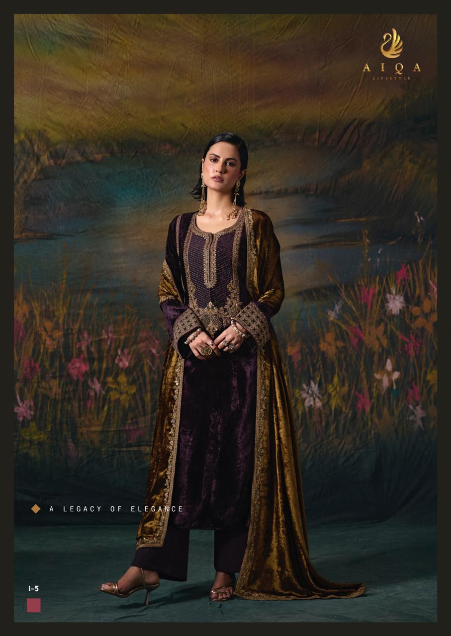 AIQA LIFESTYLE NOOR E RIWAZ Pure Viscose Velvet Suit i-5
