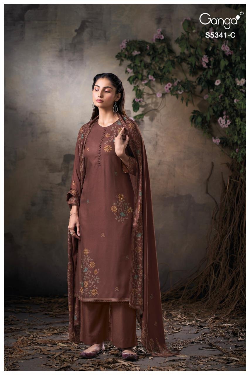 Ganga Fashion Ivenel Premium Pure Wool Pashmina Suit S5341-C