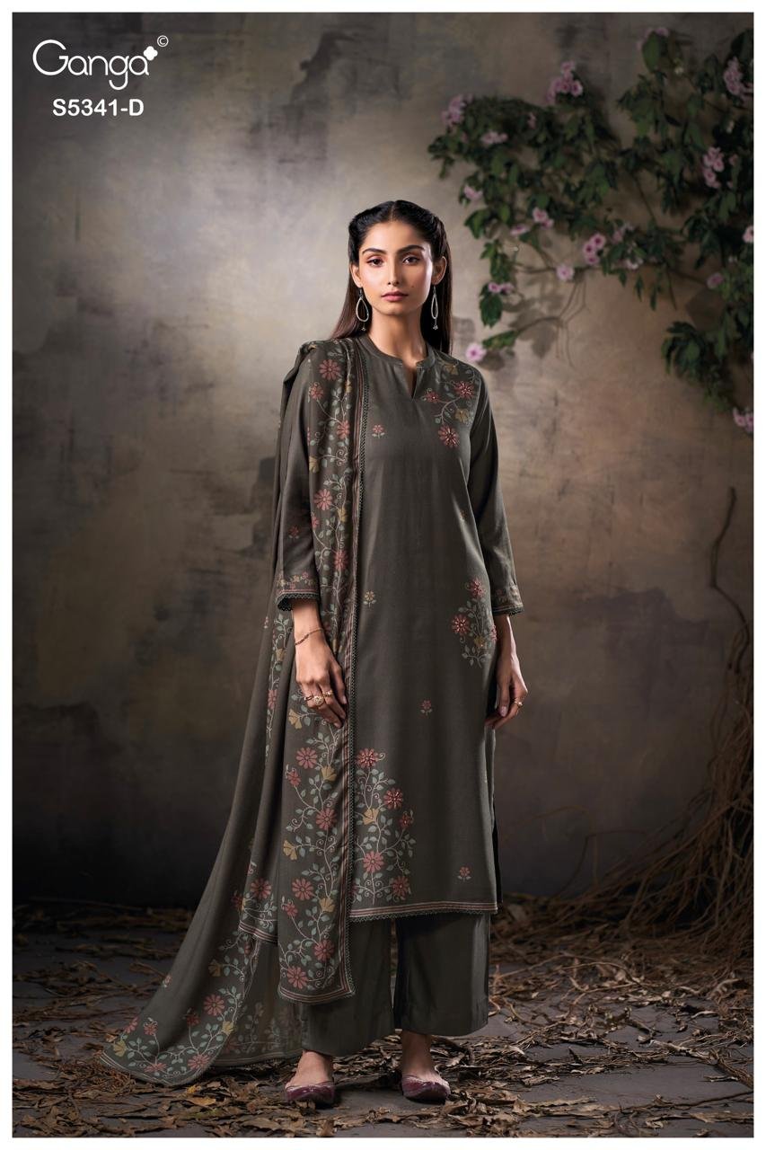 Ganga Fashion Ivenel Premium Pure Wool Pashmina Suit S5341-D